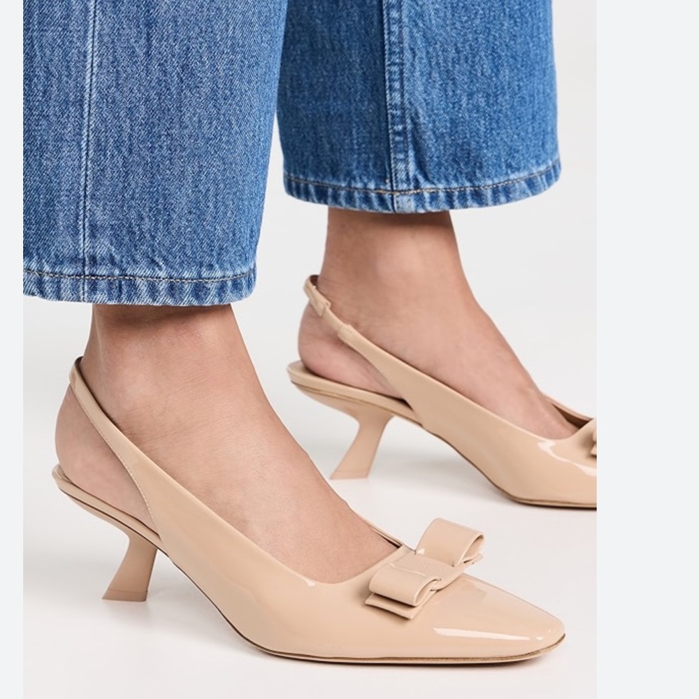 Ferragamo Tan Slingbacks Patent Leather (7c)